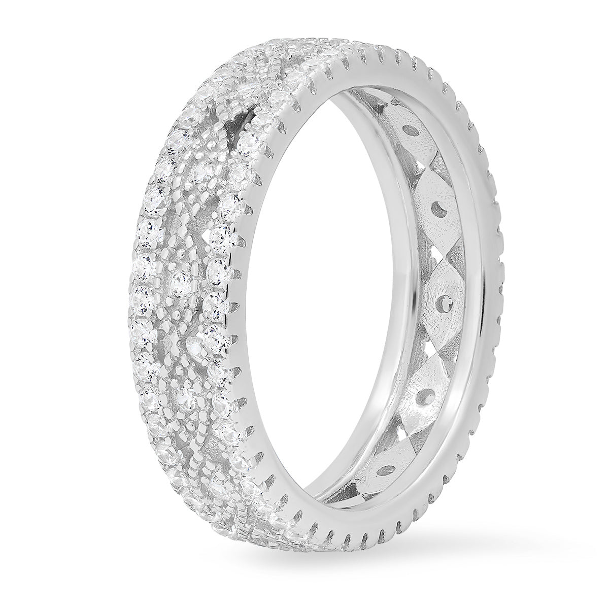 Sterling Silver Vintage Diamond CZ Eternity Band Ring - Charming Charlie