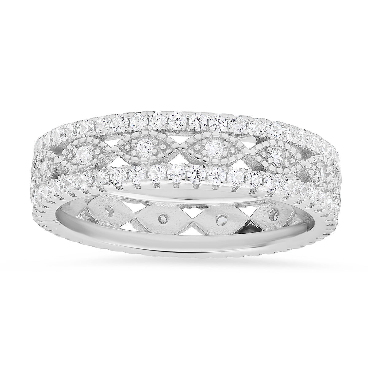 Sterling Silver Vintage Diamond CZ Eternity Band Ring - Charming Charlie