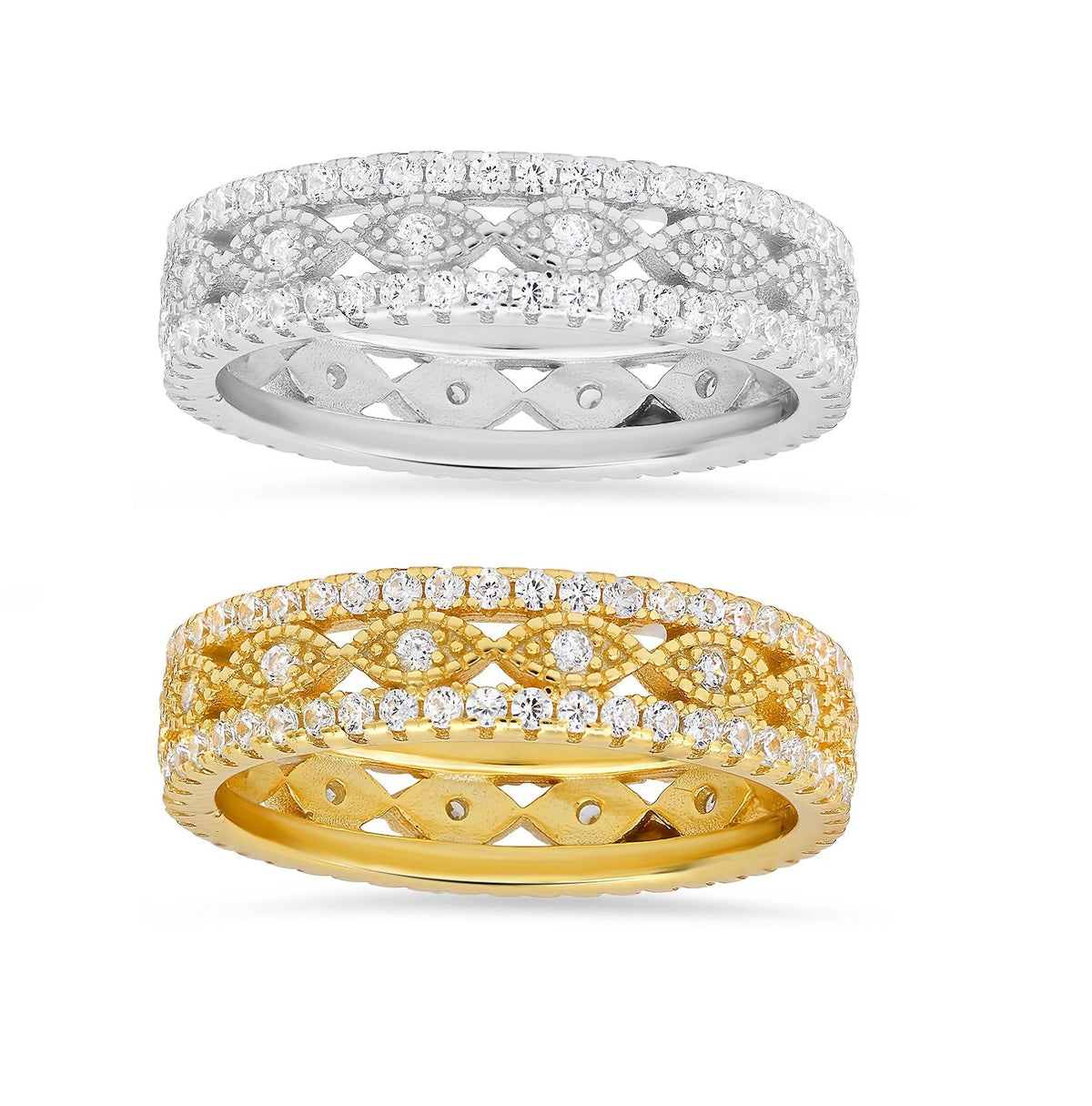 Sterling Silver Vintage Diamond CZ Eternity Band Ring - Charming Charlie