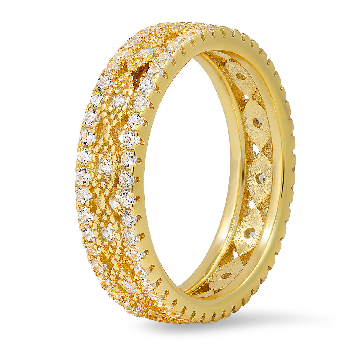 Sterling Silver Vintage Diamond CZ Eternity Band Ring - Charming Charlie