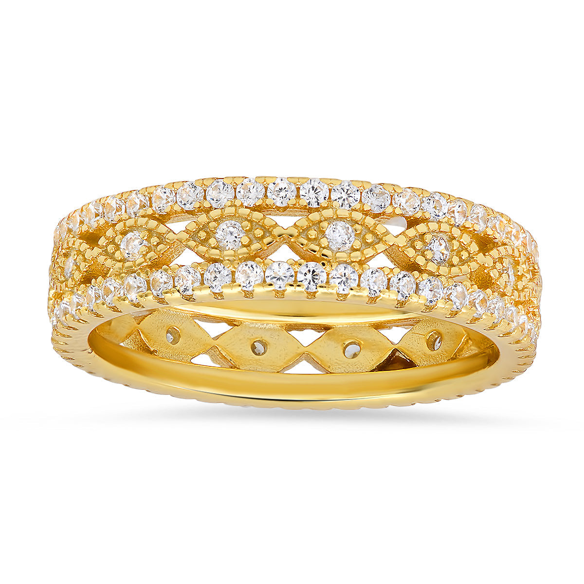 Sterling Silver Vintage Diamond CZ Eternity Band Ring - Charming Charlie