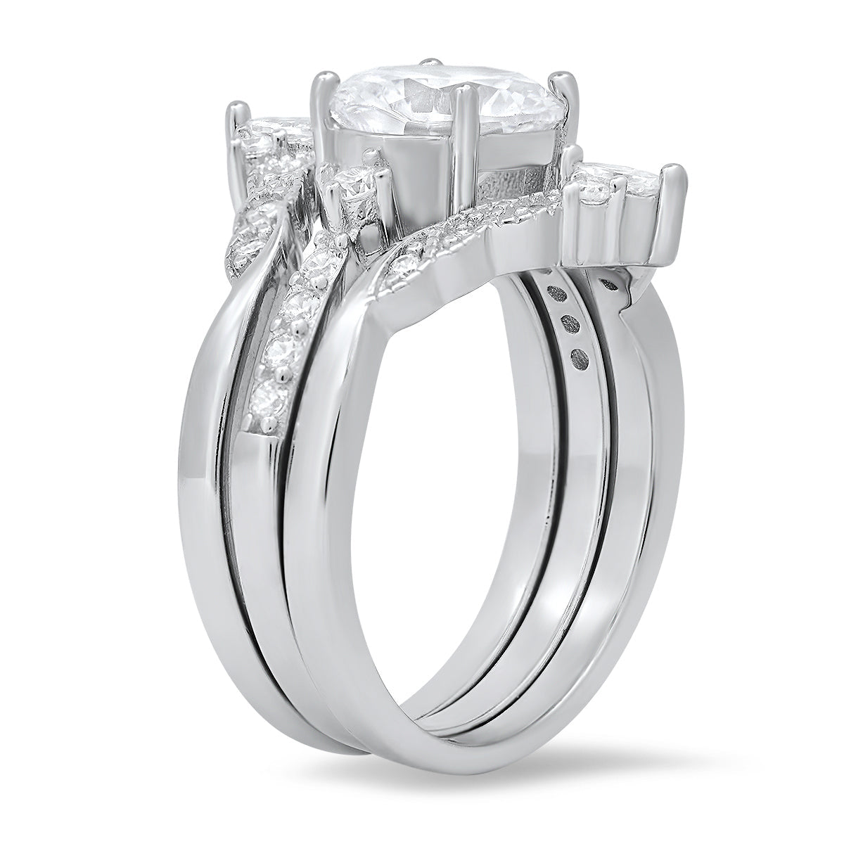Sterling Silver 3pc Stackable Diamond CZ Ring Set - Charming Charlie