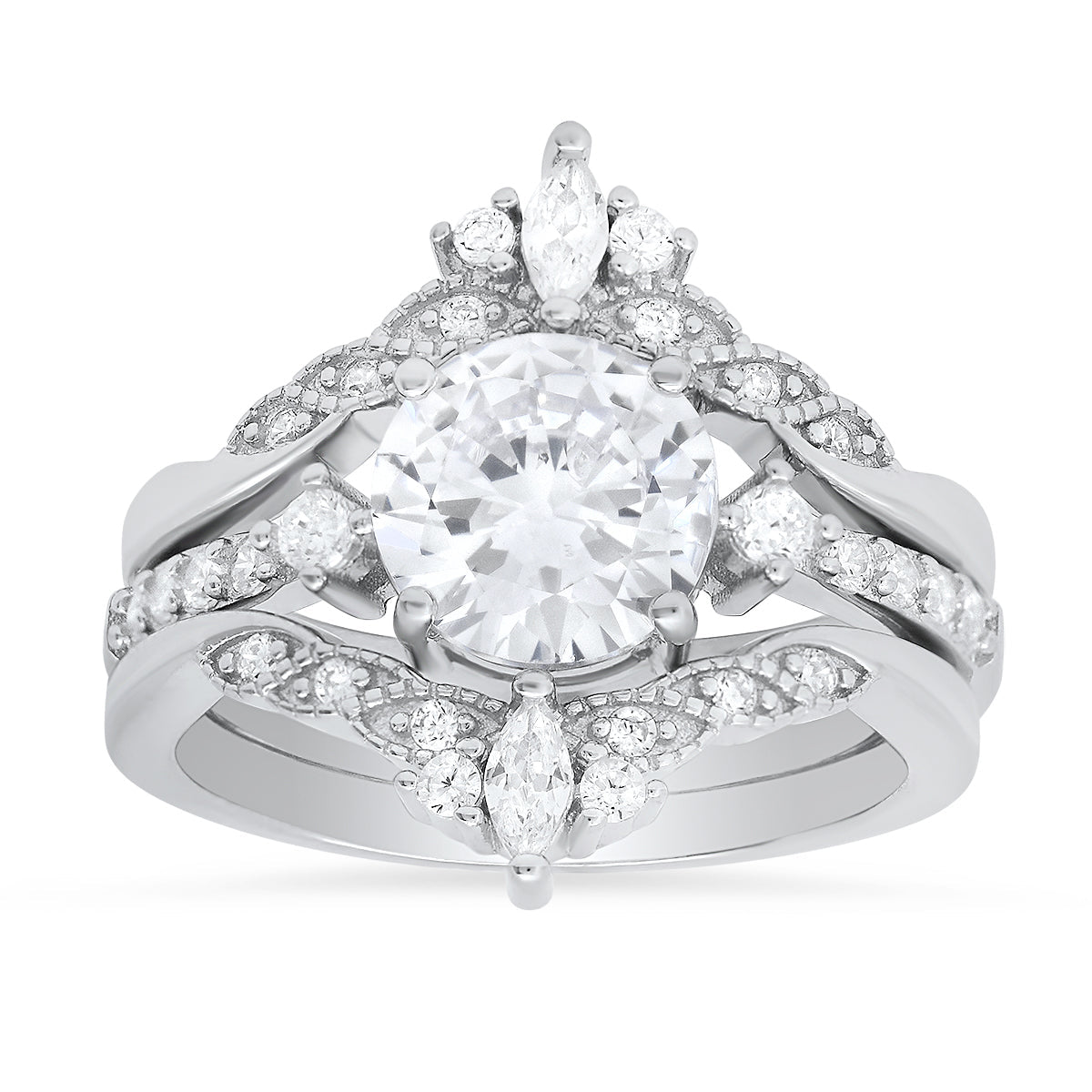 Sterling Silver 3pc Stackable Diamond CZ Ring Set - Charming Charlie