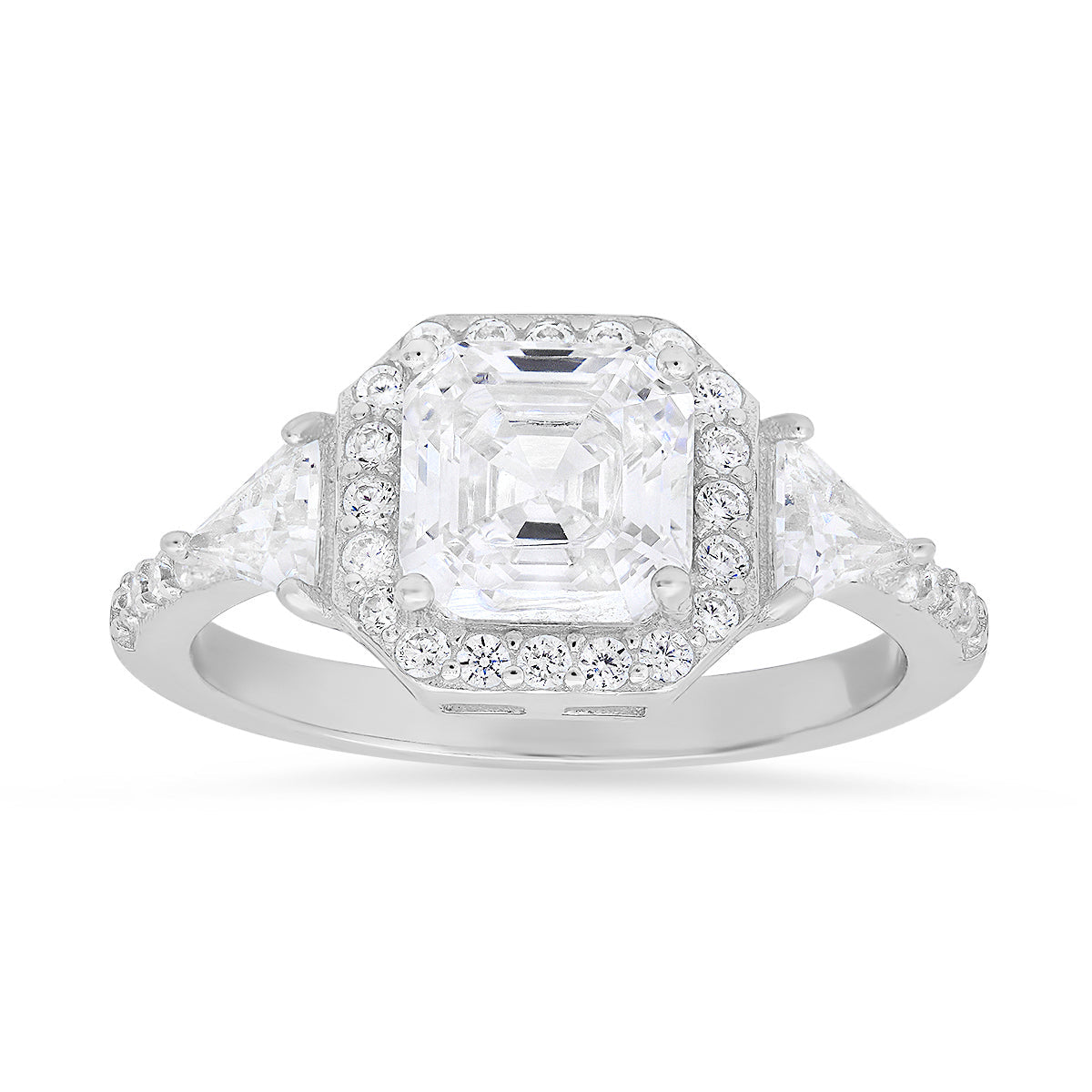 Sterling Silver Asscher-cut Diamond CZ Halo Ring - Charming Charlie