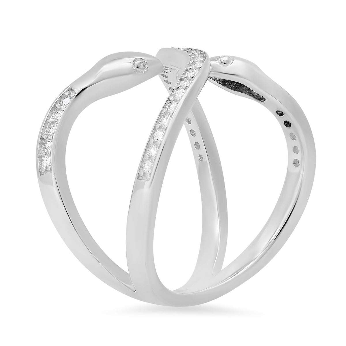 Sterling Silver Diamond CZ "X" Snake Ring - Charming Charlie