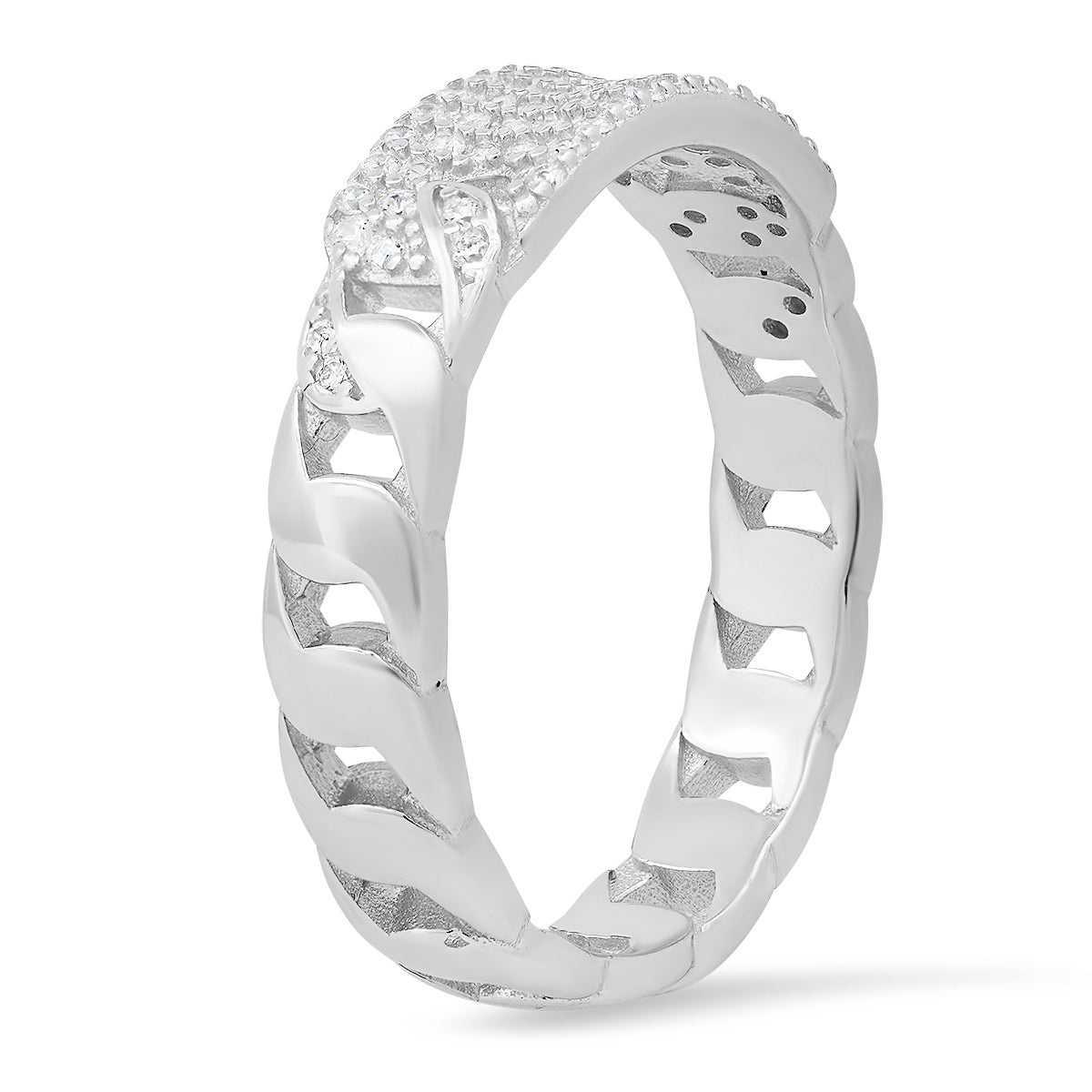 Sterling Silver Curb Chain Diamond CZ ID Ring - Charming Charlie