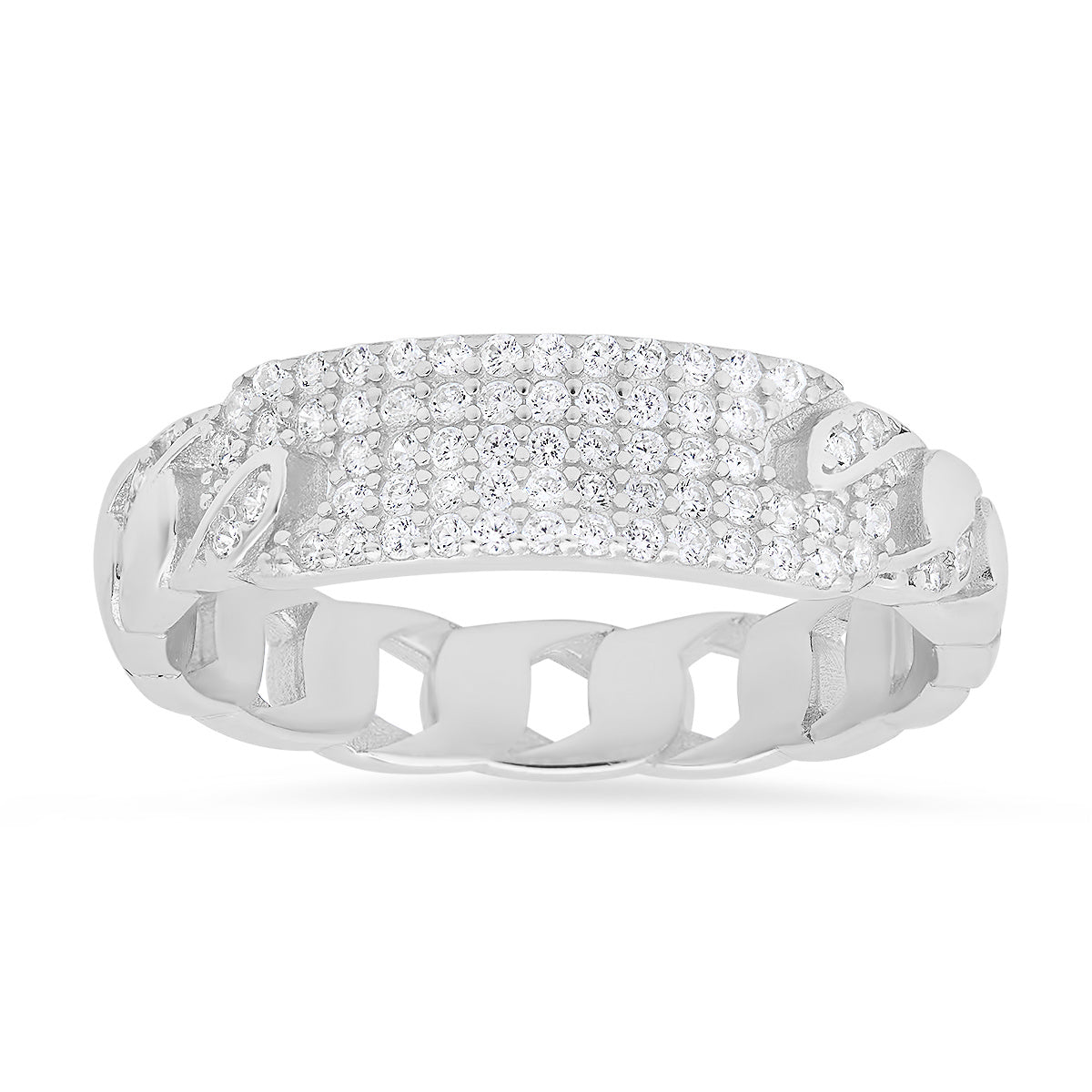 Sterling Silver Curb Chain Diamond CZ ID Ring - Charming Charlie