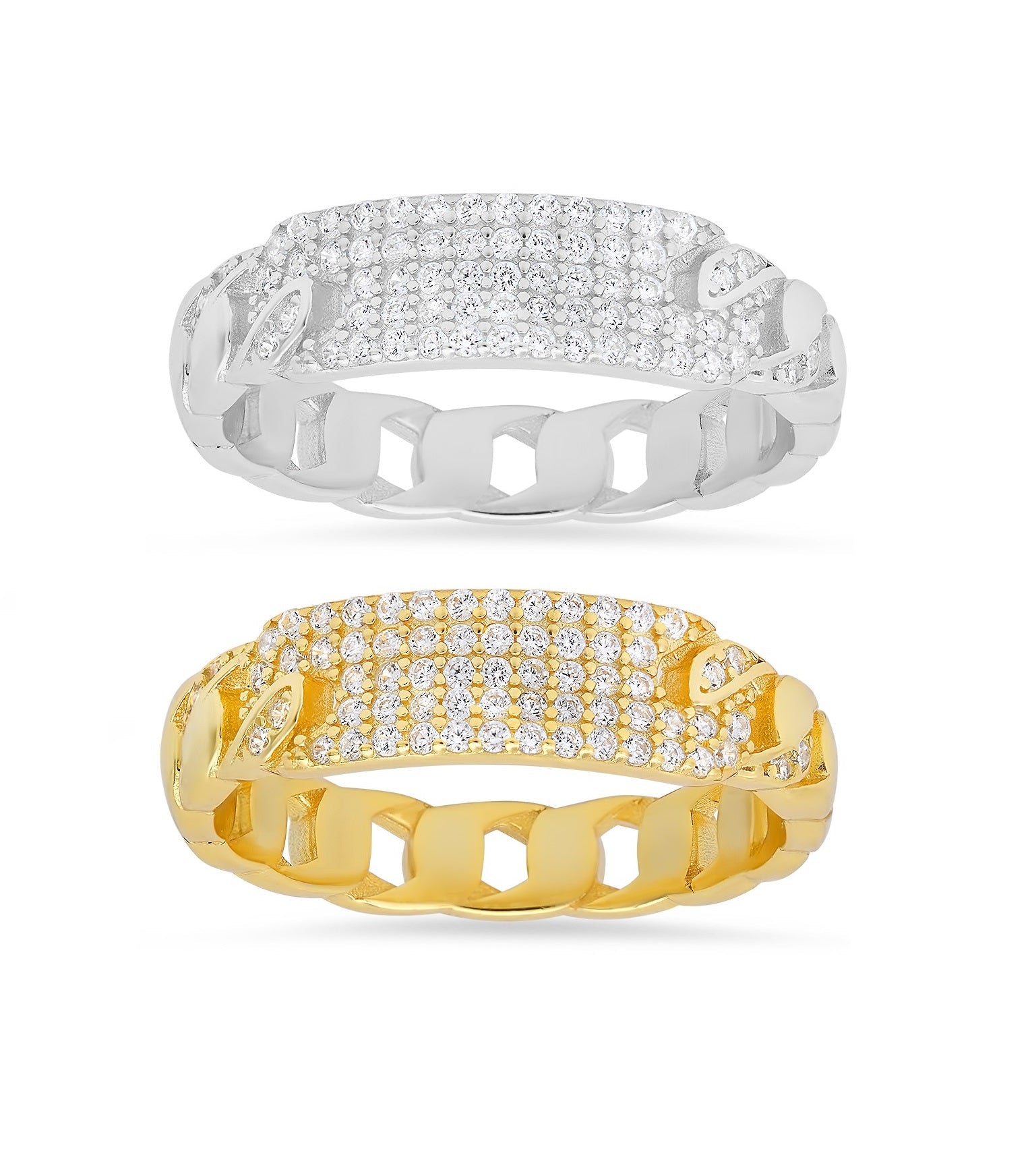 Sterling Silver Curb Chain Diamond CZ ID Ring - Charming Charlie