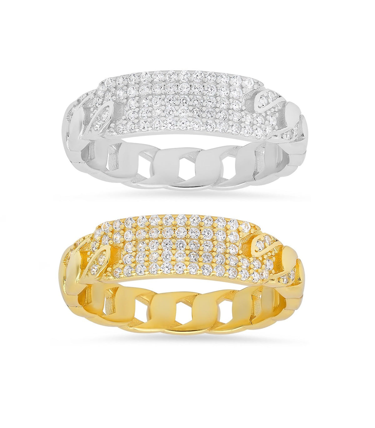 Sterling Silver Curb Chain Diamond CZ ID Ring - Charming Charlie