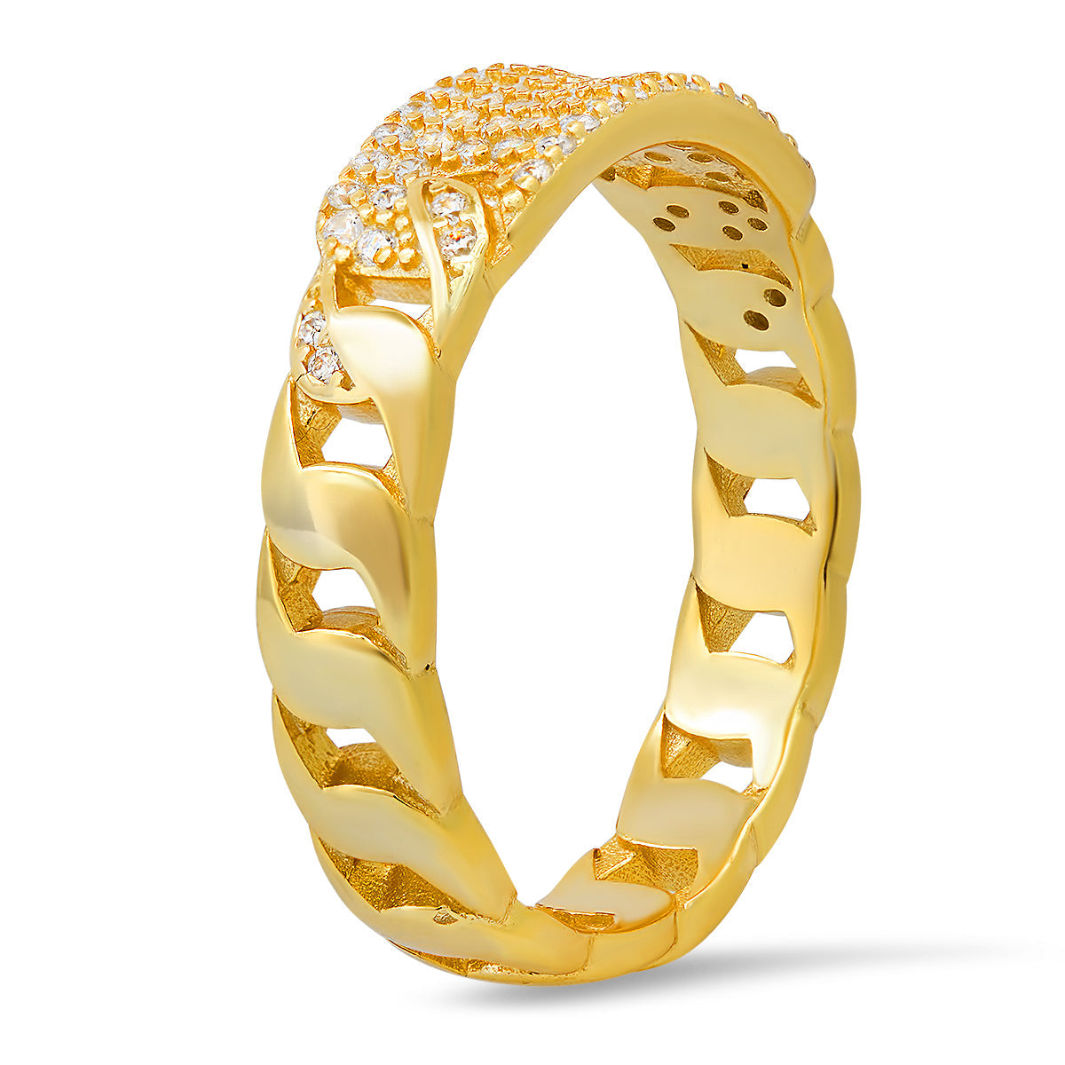 Sterling Silver Curb Chain Diamond CZ ID Ring - Charming Charlie