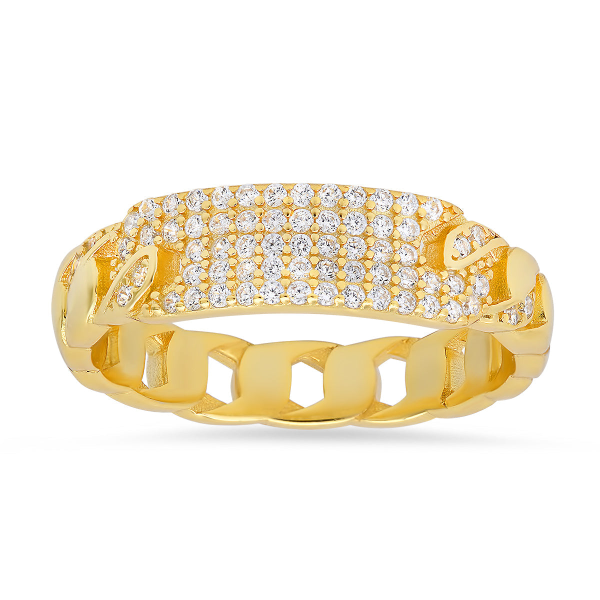 Sterling Silver Curb Chain Diamond CZ ID Ring - Charming Charlie