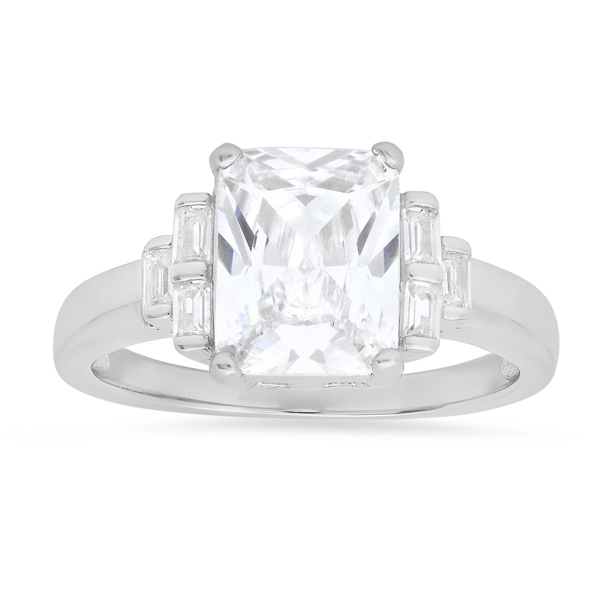 Sterling Silver Emerald-cut Diamond CZ Ring - Charming Charlie