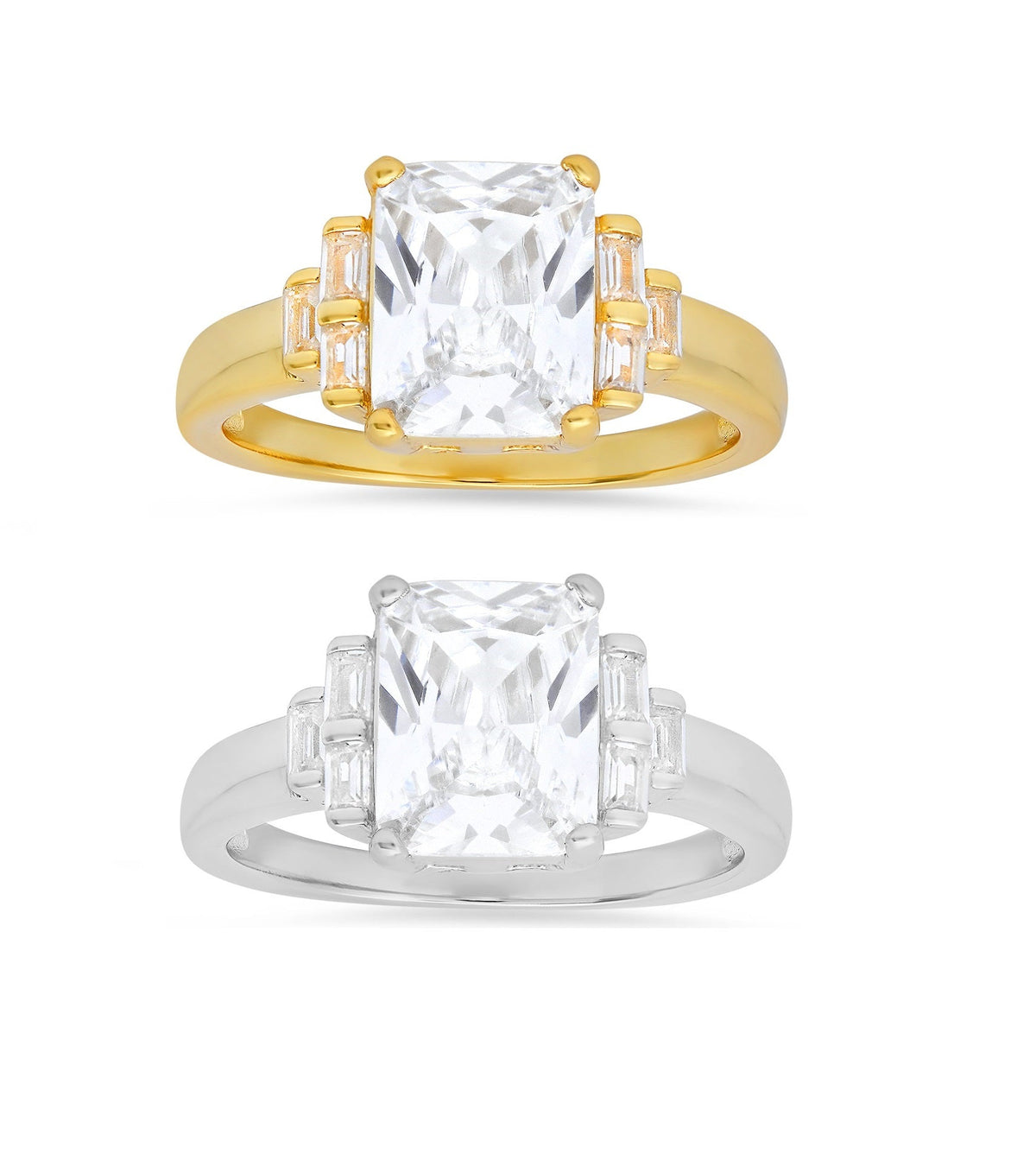 Sterling Silver Emerald-cut Diamond CZ Ring - Charming Charlie