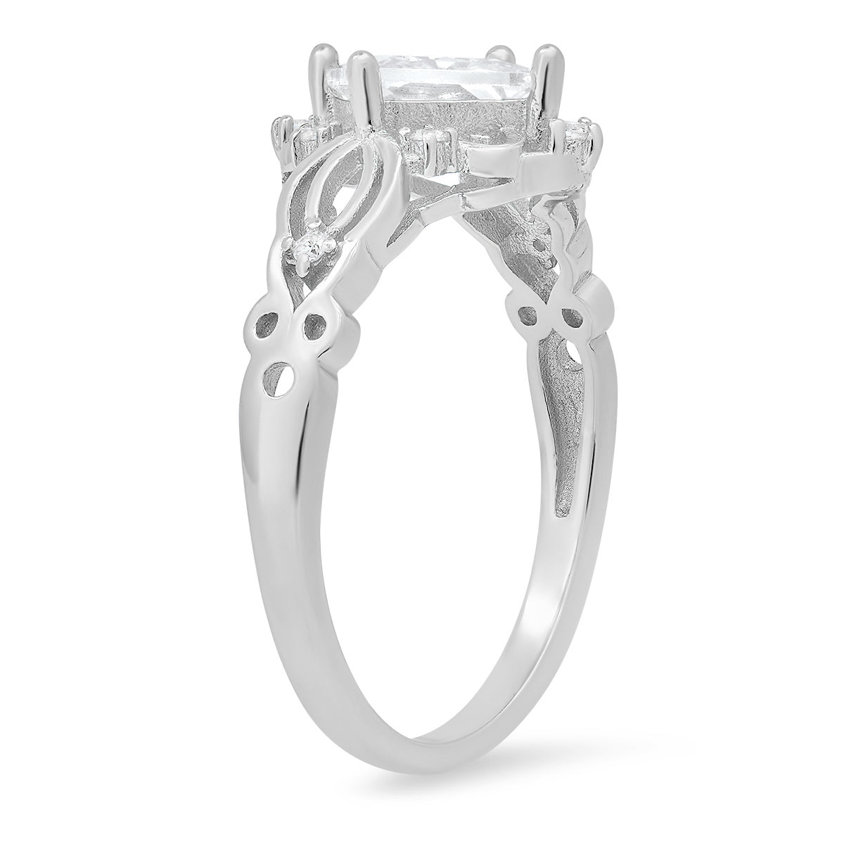Sterling Silver Princess-cut Diamond CZ Filigree Ring - Charming Charlie