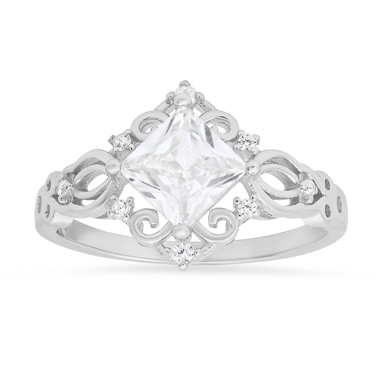 Sterling Silver Princess-cut Diamond CZ Filigree Ring - Charming Charlie