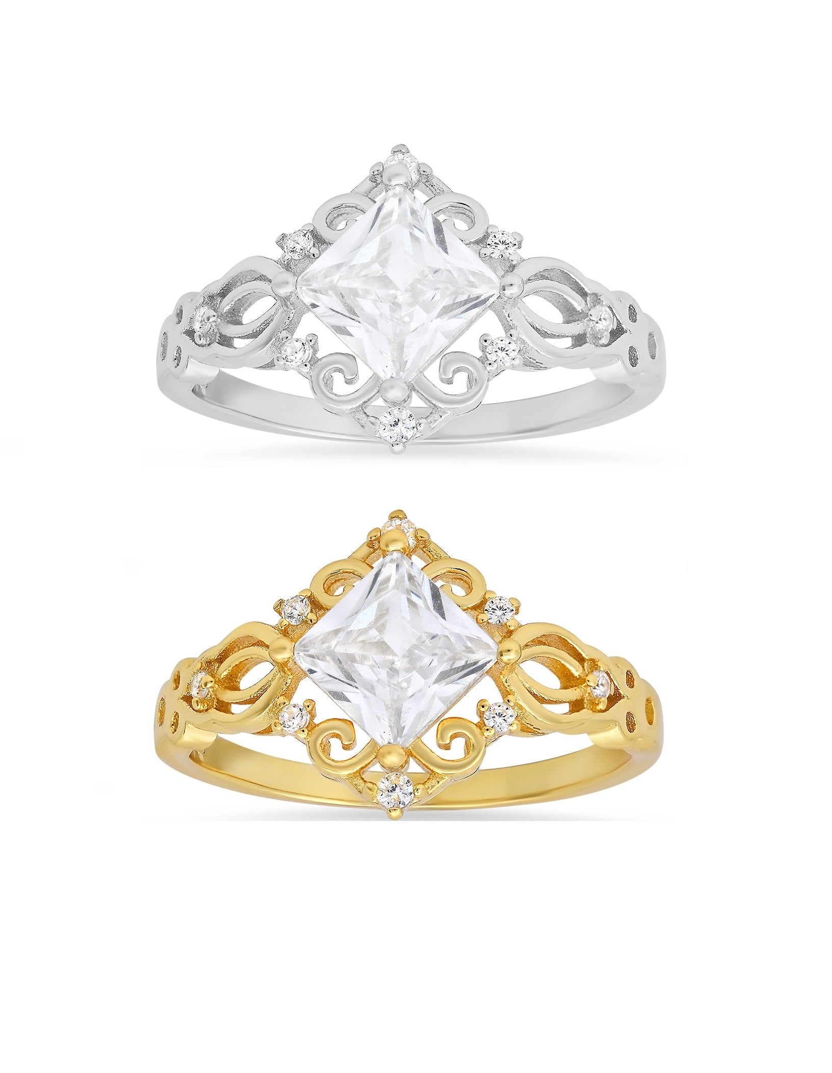 Sterling Silver Princess-cut Diamond CZ Filigree Ring - Charming Charlie