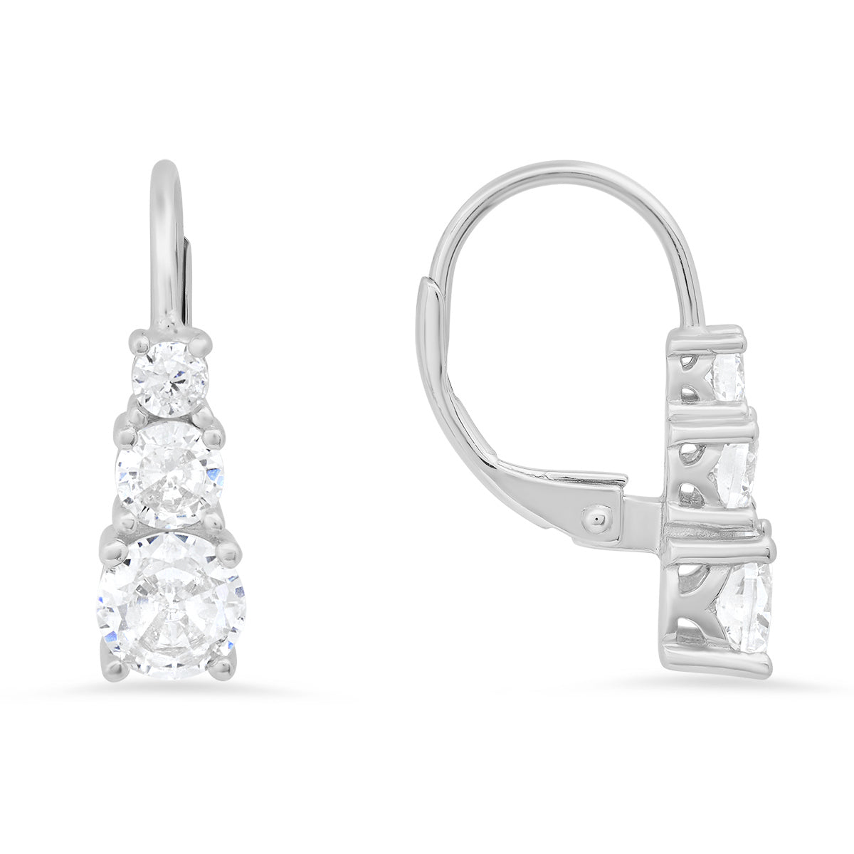 Sterling Silver 3-Stone Diamond Leverback Earrings - Charming Charlie