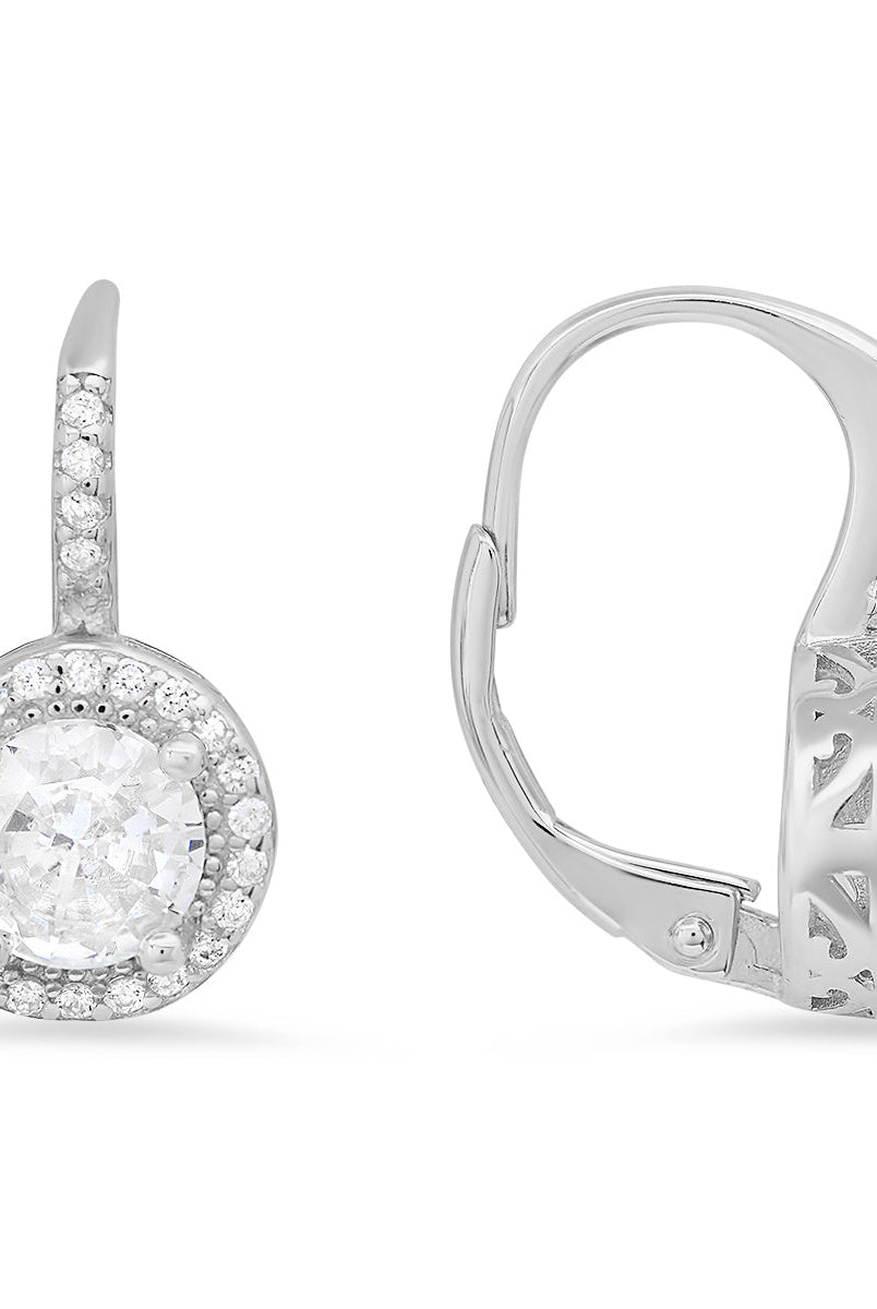 Sterling Silver Diamond Halo Leverback Earrings - Charming Charlie