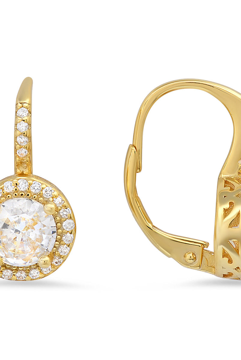 Sterling Silver Diamond Halo Leverback Earrings - Charming Charlie