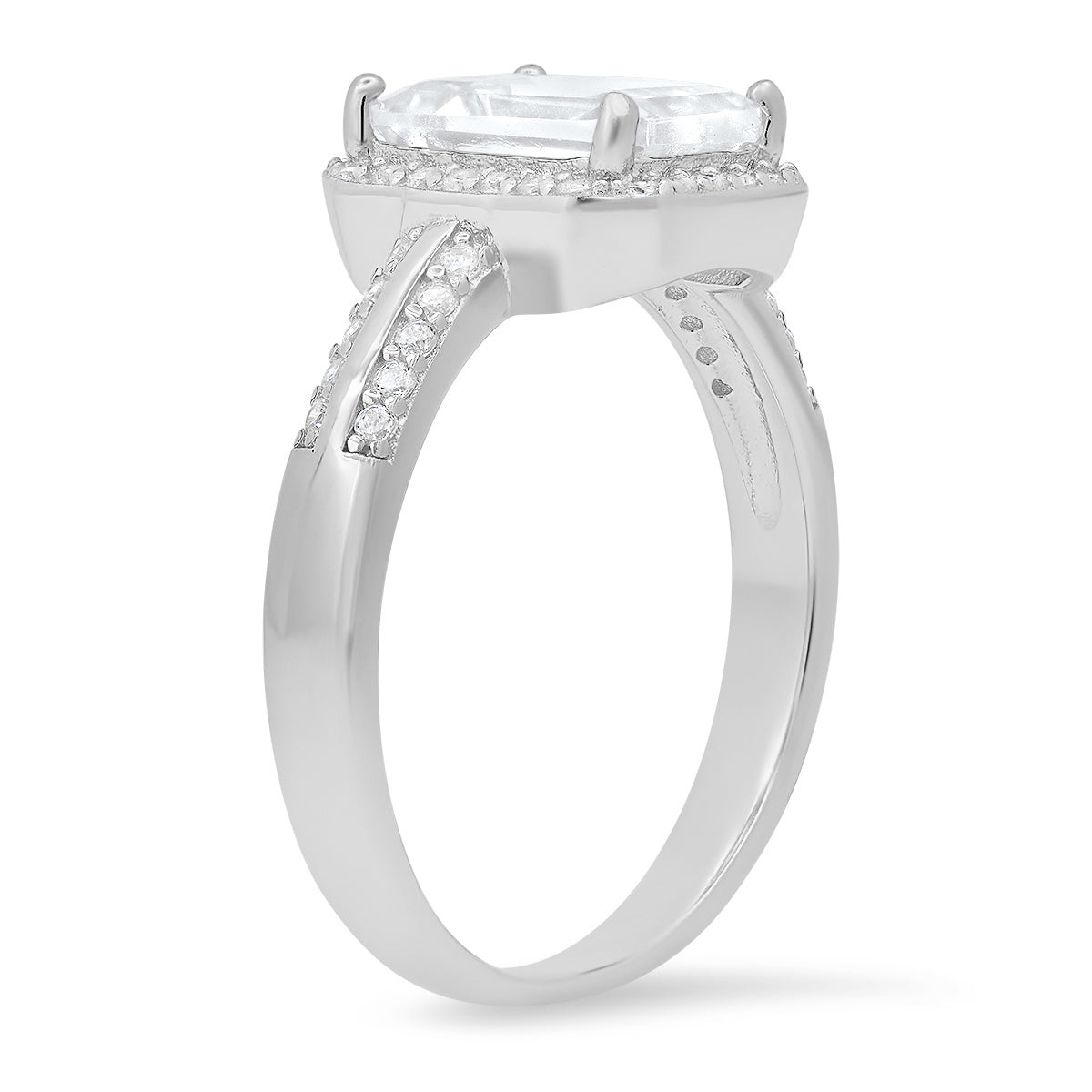Sterling Silver Emerald-cut Diamond CZ Halo Ring - Charming Charlie