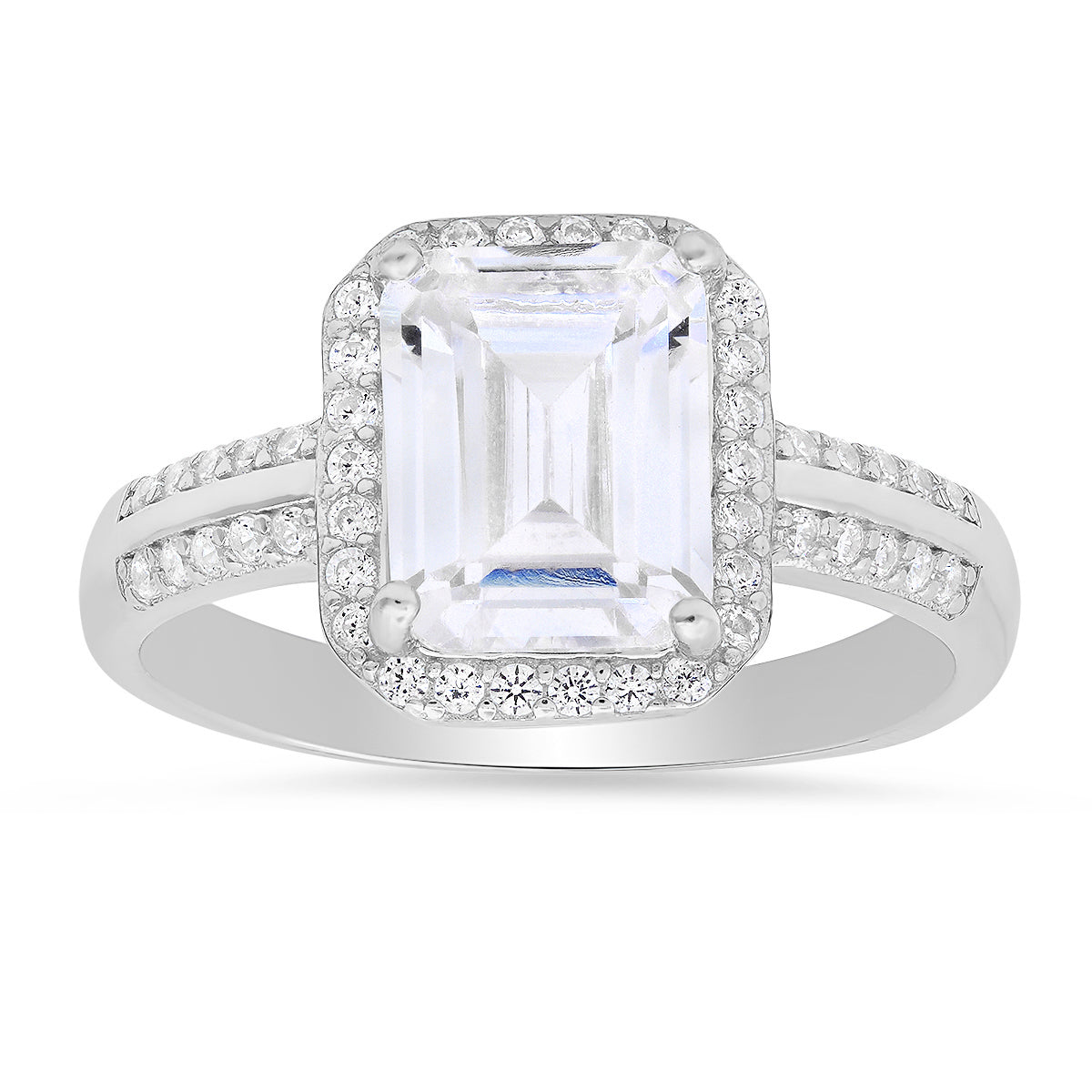 Sterling Silver Emerald-cut Diamond CZ Halo Ring - Charming Charlie