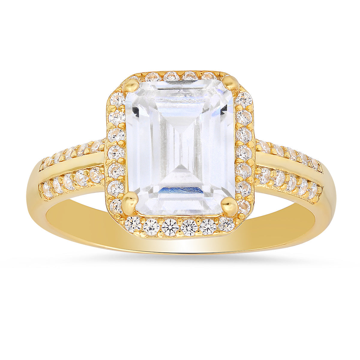 Sterling Silver Emerald-cut Diamond CZ Halo Ring - Charming Charlie