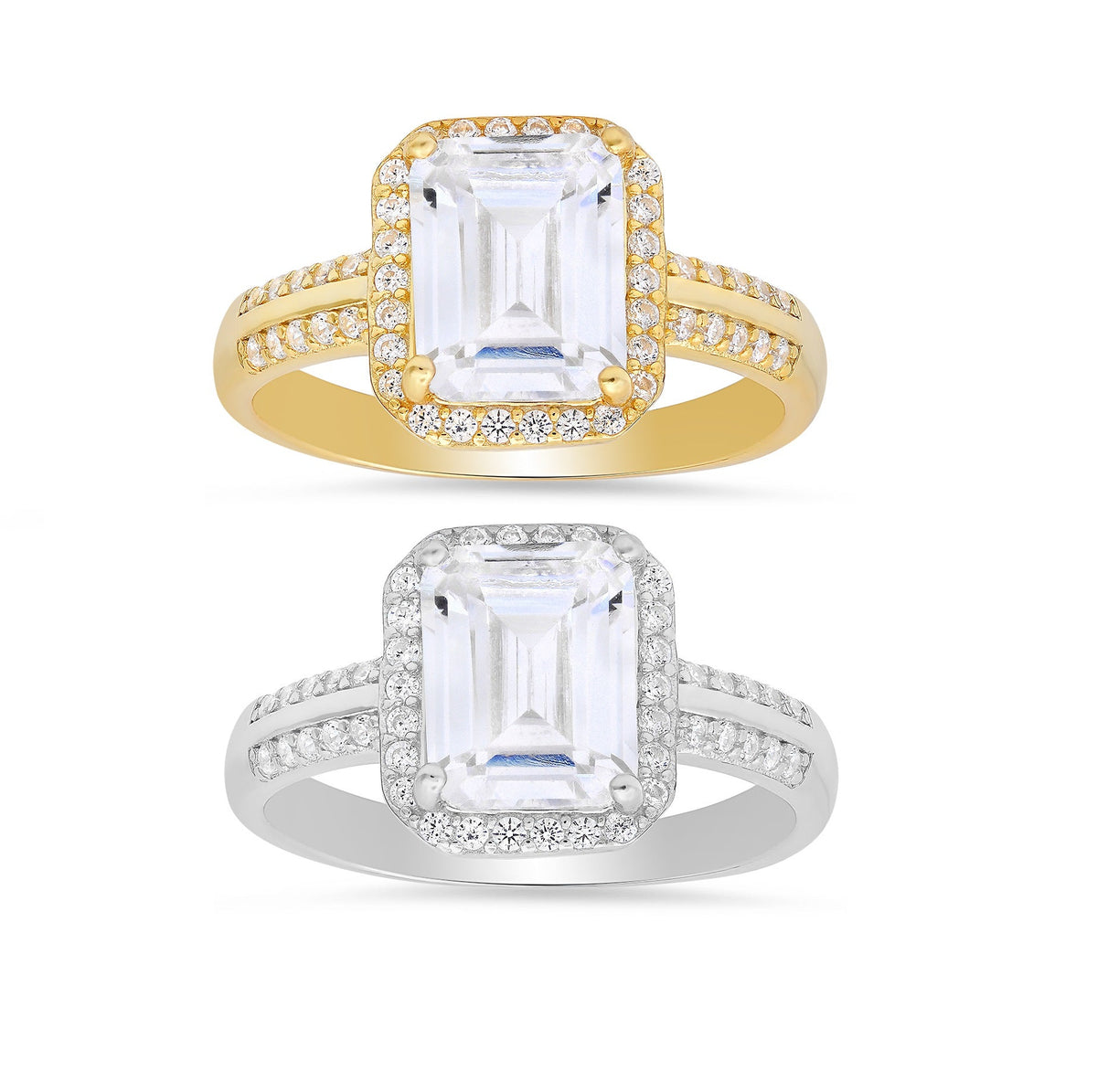 Sterling Silver Emerald-cut Diamond CZ Halo Ring - Charming Charlie
