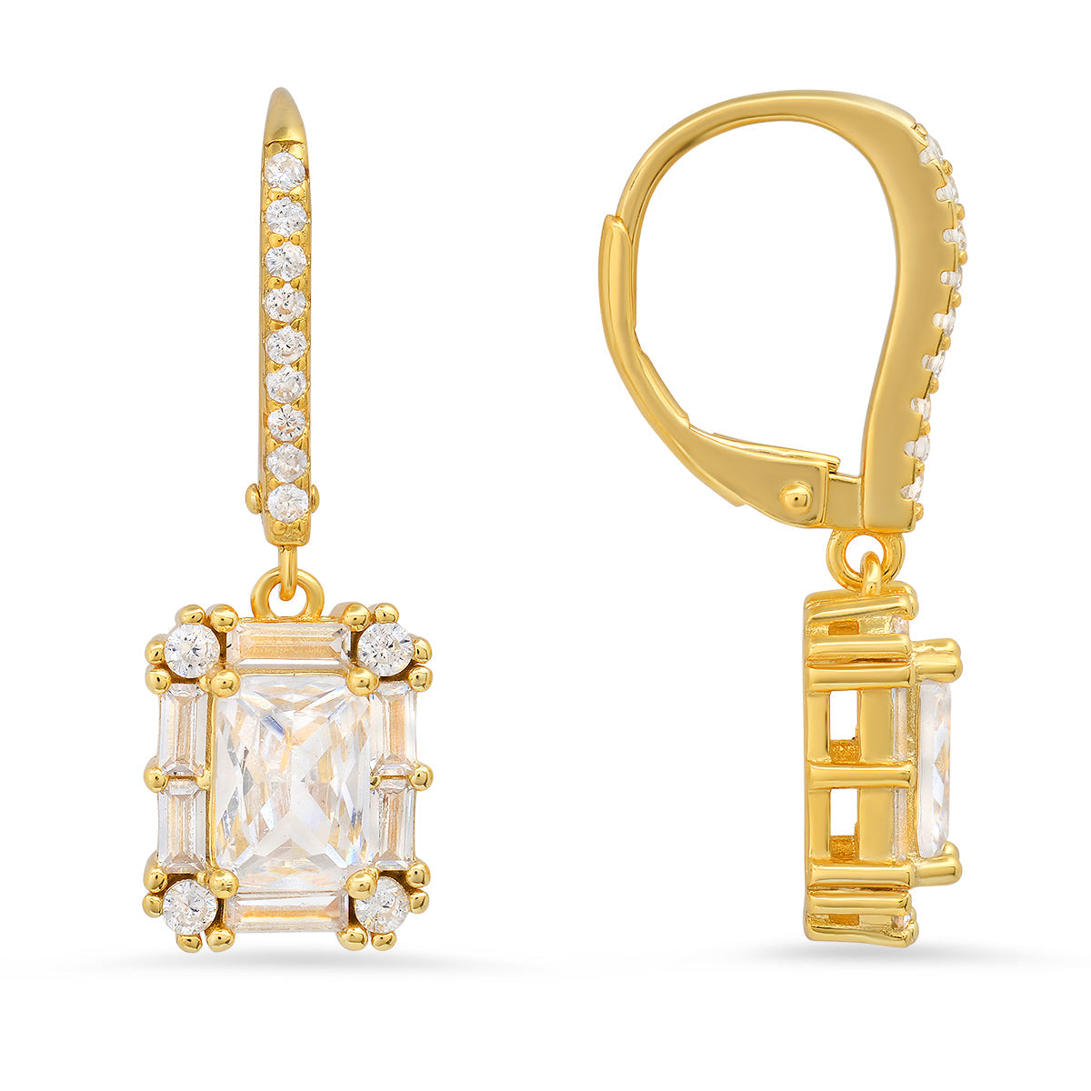 Sterling Silver Emerald-cut Diamond Halo Dangling Earrings - Charming Charlie
