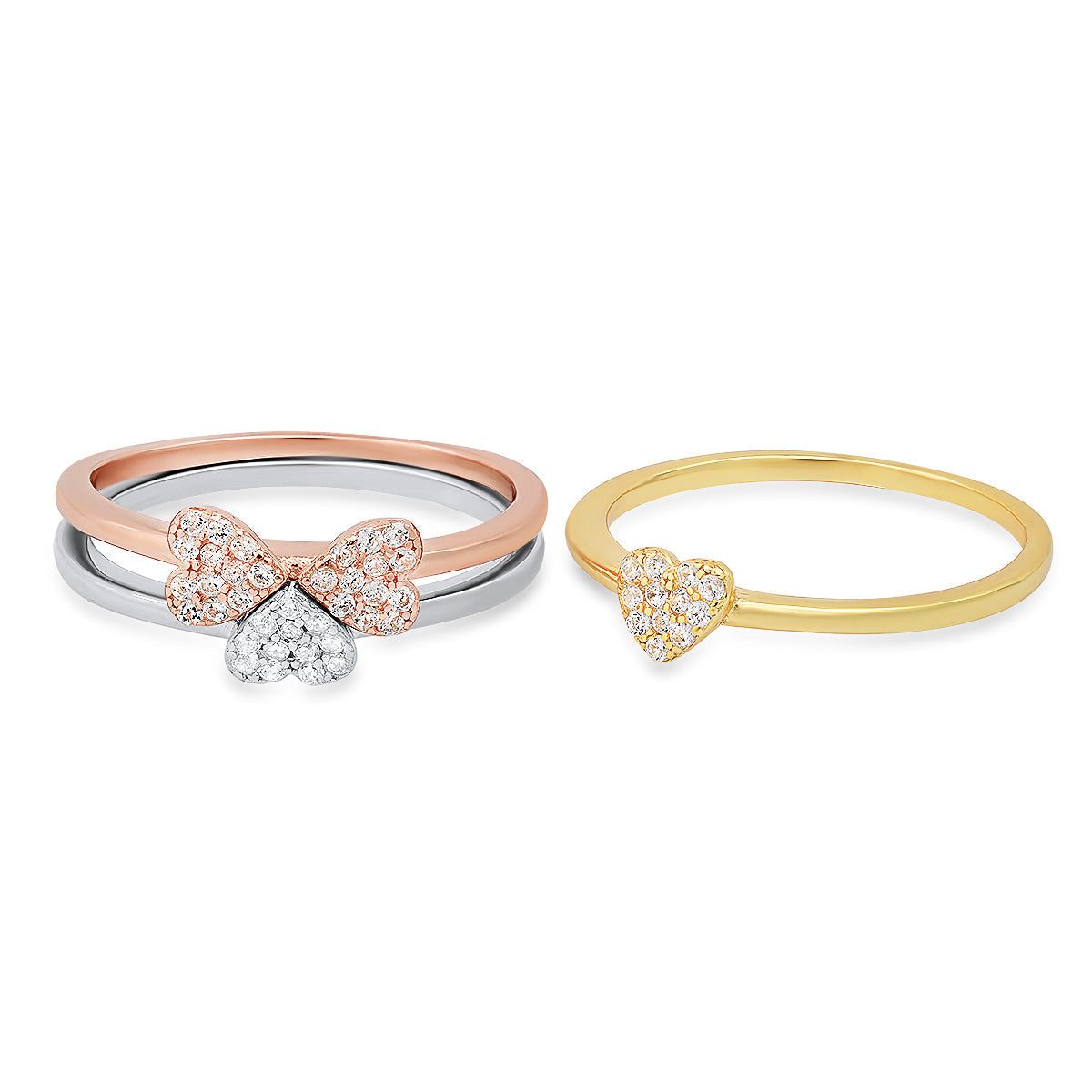 Sterling Silver Tri-Color 3pc Stackable Heart Ring Set - Charming Charlie