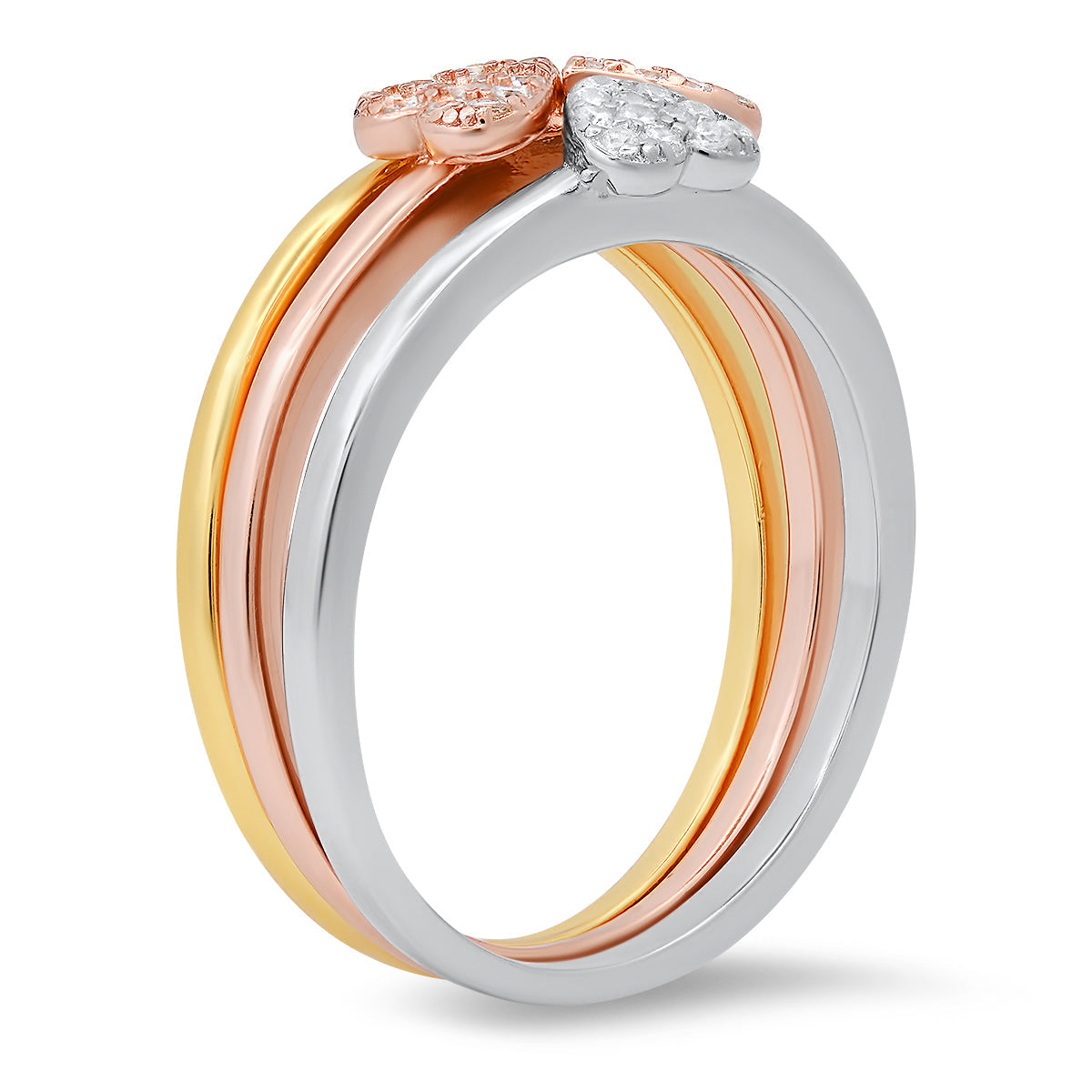 Sterling Silver Tri-Color 3pc Stackable Heart Ring Set - Charming Charlie