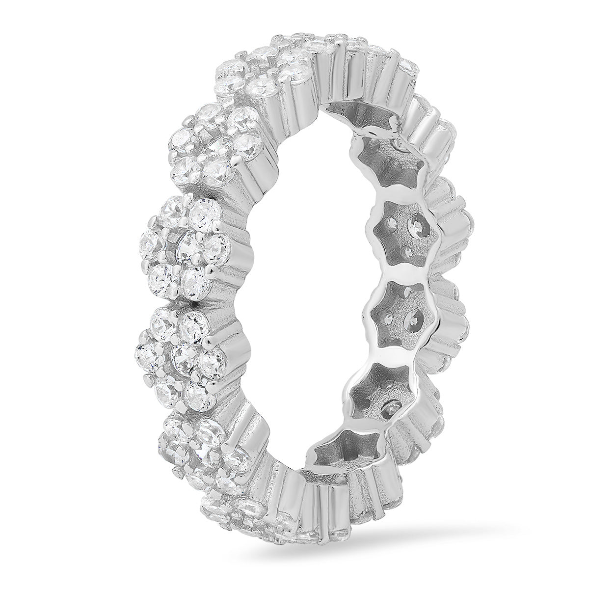 Sterling Silver Diamond CZ Floral Eternity Band Ring - Charming Charlie