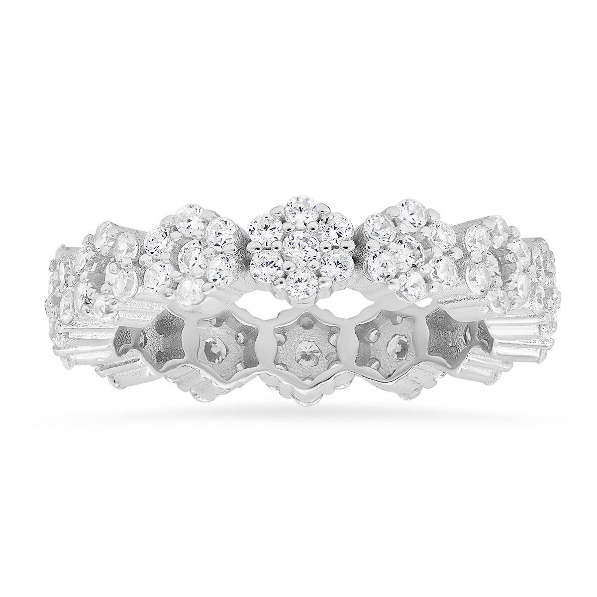 Sterling Silver Diamond CZ Floral Eternity Band Ring - Charming Charlie