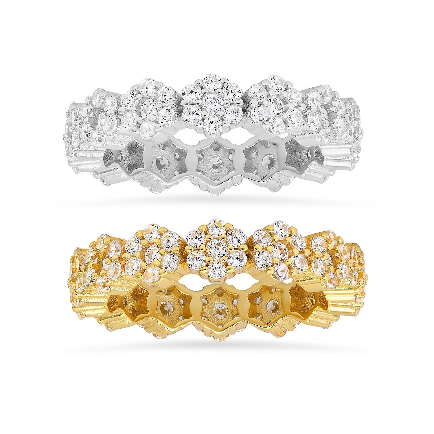 Sterling Silver Diamond CZ Floral Eternity Band Ring - Charming Charlie