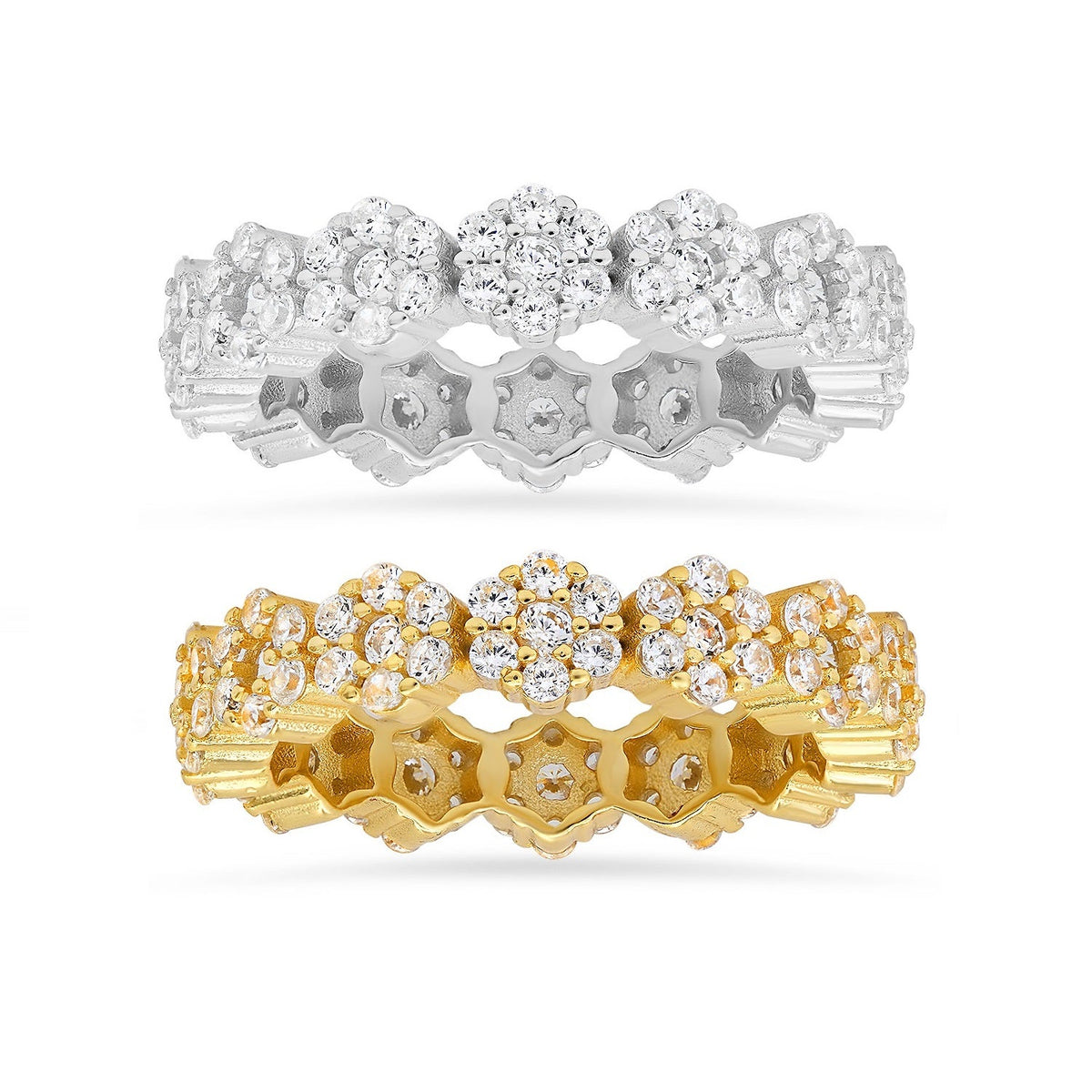 Sterling Silver Diamond CZ Floral Eternity Band Ring - Charming Charlie
