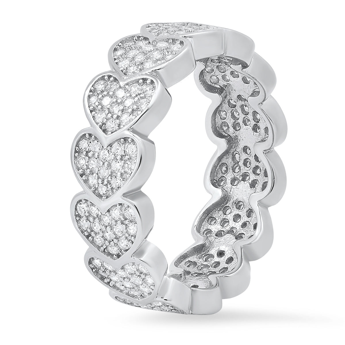 Sterling Silver Pave Diamond CZ Heart Eternity Band Ring - Charming Charlie