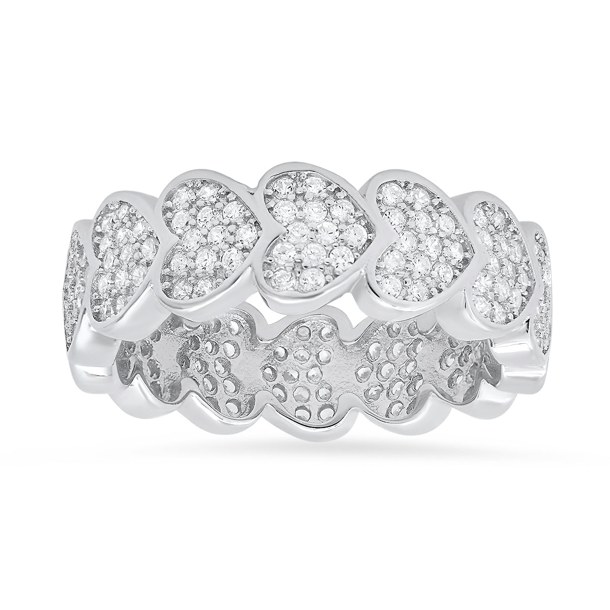 Sterling Silver Pave Diamond CZ Heart Eternity Band Ring - Charming Charlie