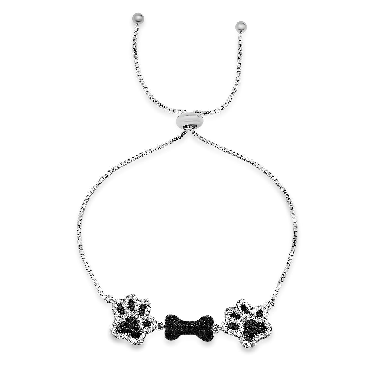 Sterling Silver CZ Doggy Paw & Bone Adjustable Bracelet - Charming Charlie