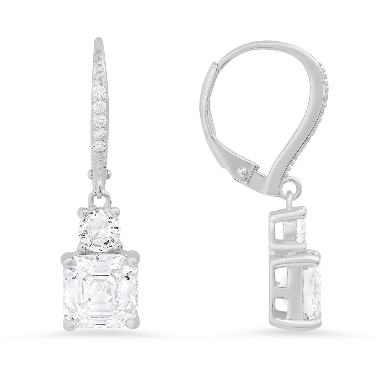Sterling Silver Asscher-cut Dangling Diamond Earrings - Charming Charlie