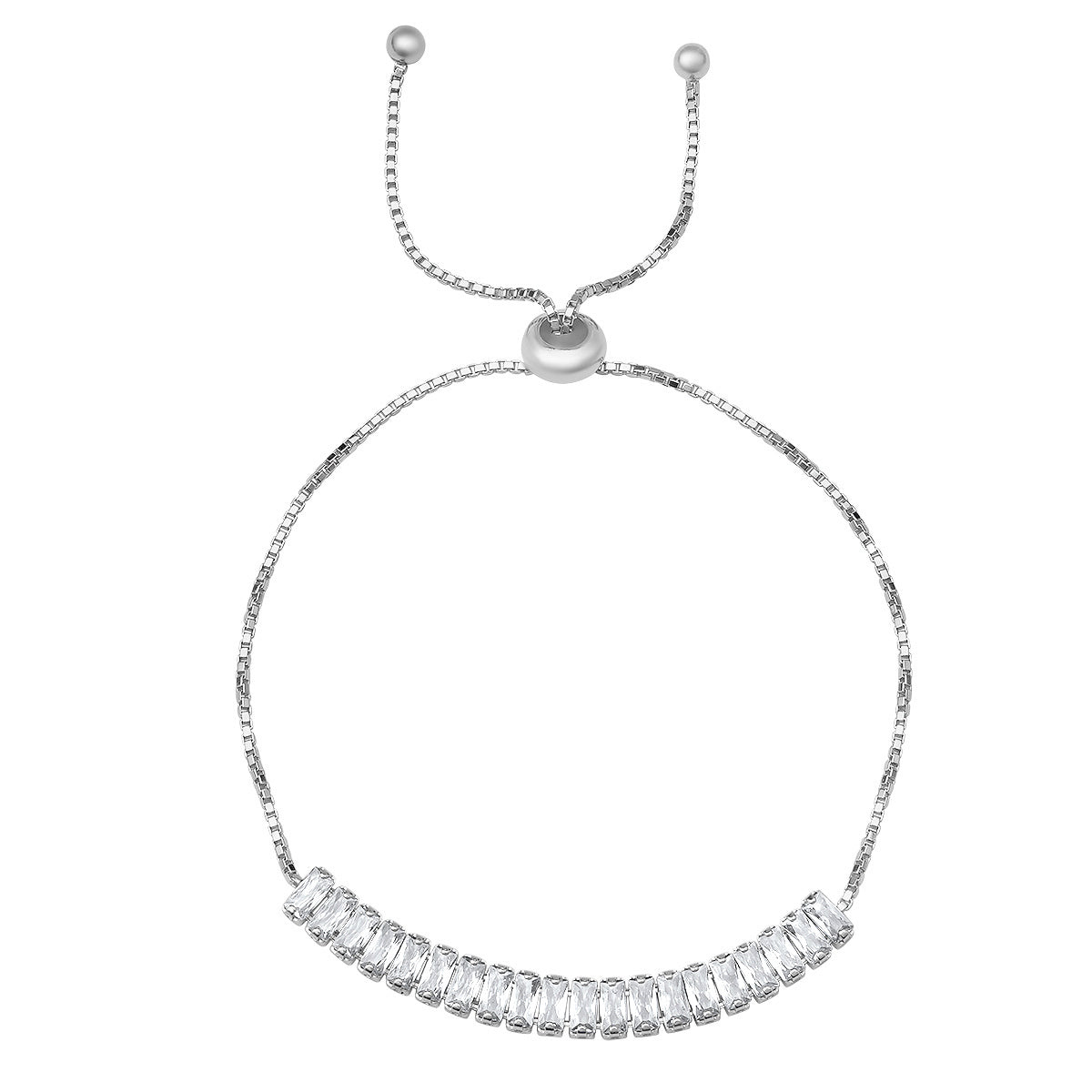 Sterling Silver Petite Emerald-cut CZ Adjustable Bracelet - Charming Charlie