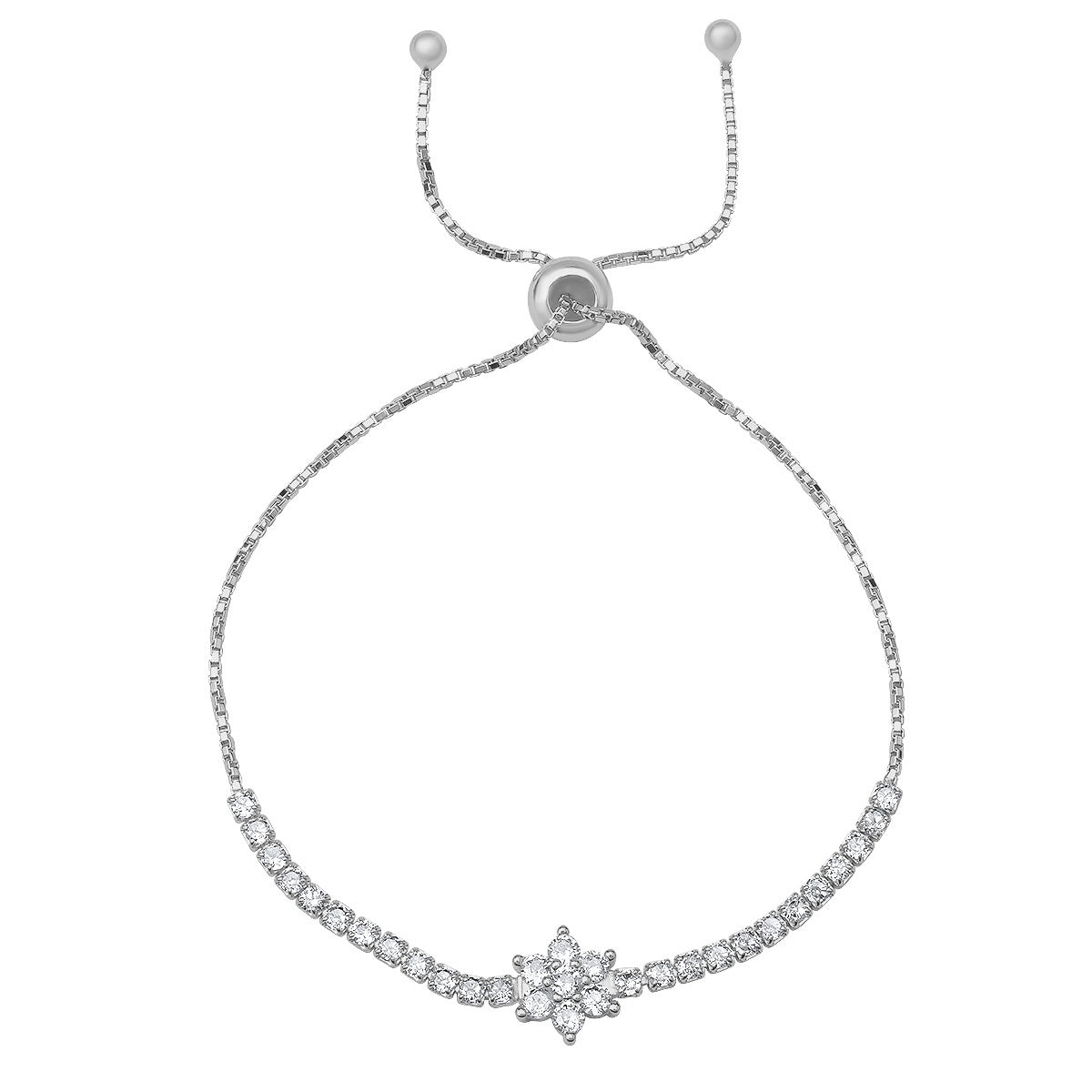 Sterling Silver Floral CZ Adjustable Bracelet - Charming Charlie