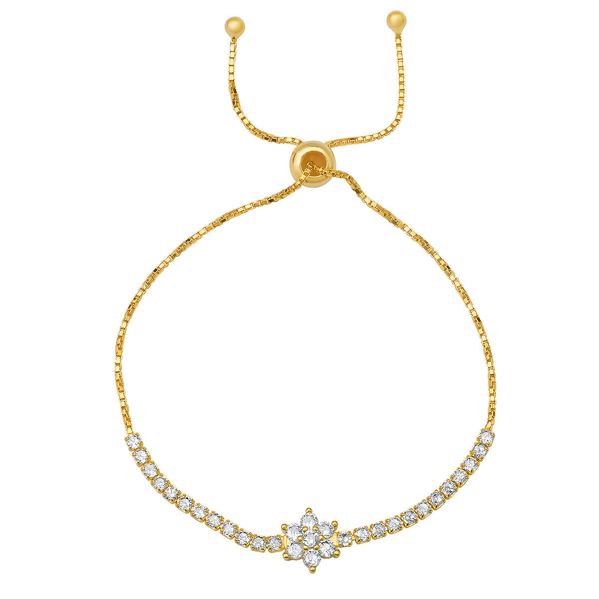 Sterling Silver Floral CZ Adjustable Bracelet - Charming Charlie