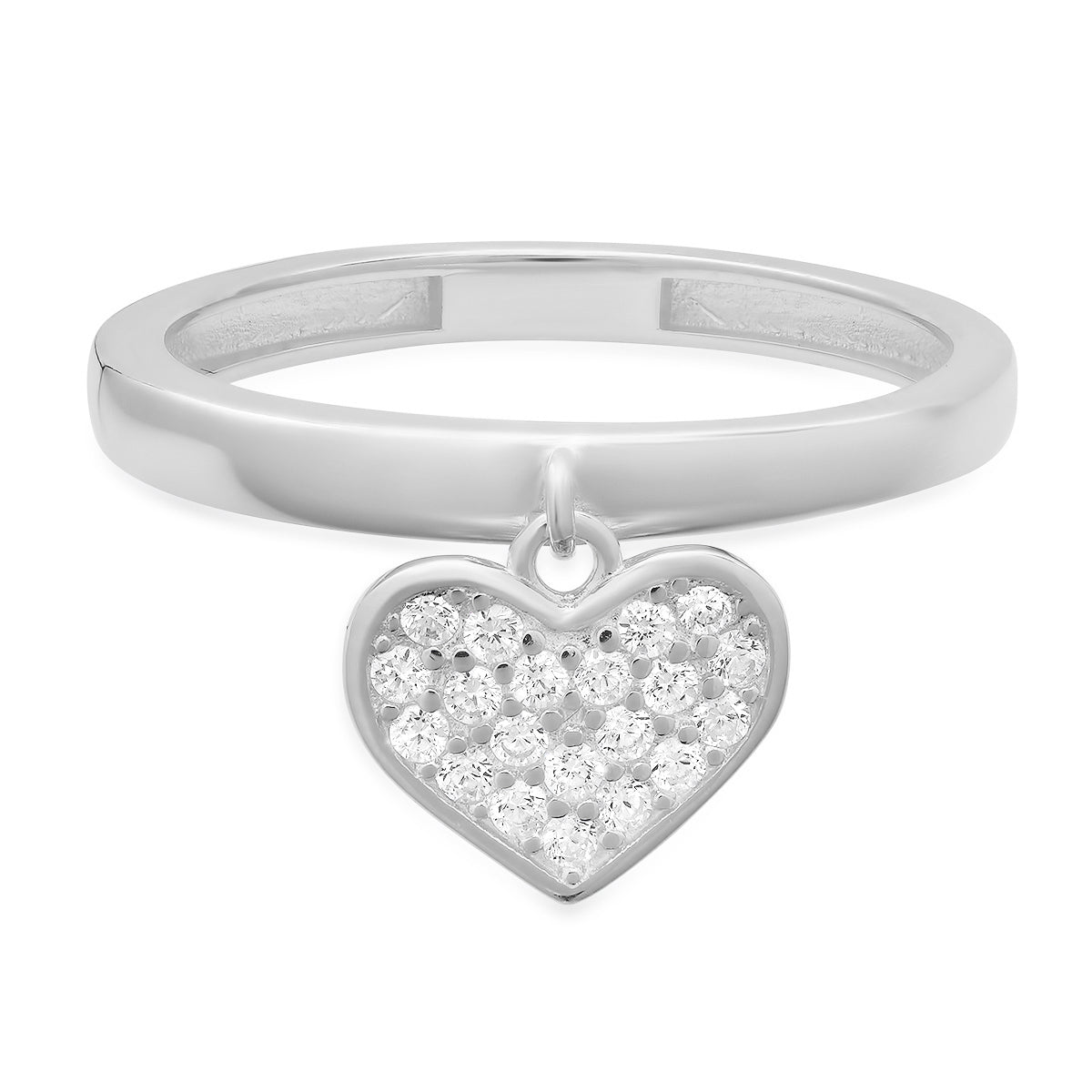 Sterling Silver Dangling Heart CZ Ring - Charming Charlie