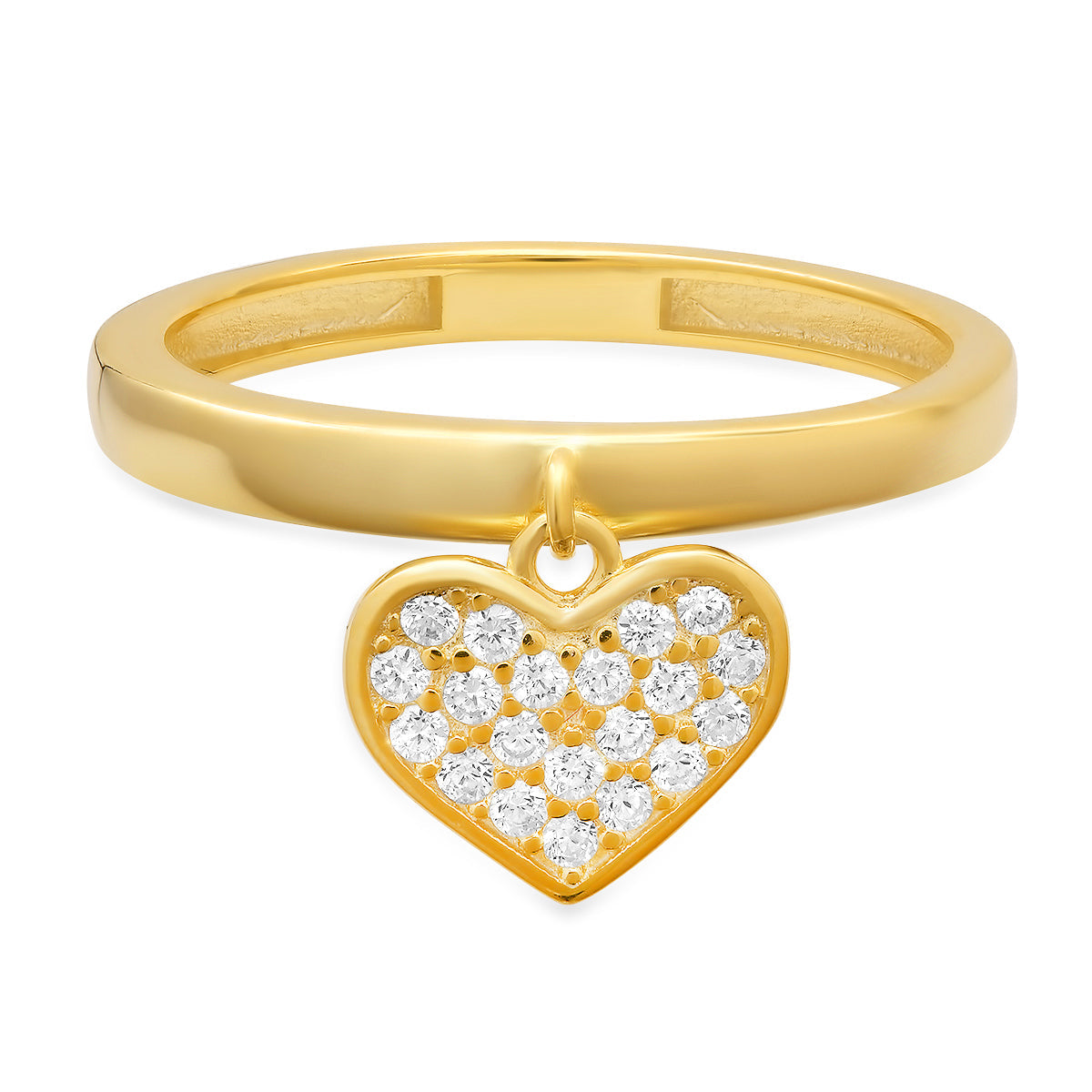 Sterling Silver Dangling Heart CZ Ring - Charming Charlie