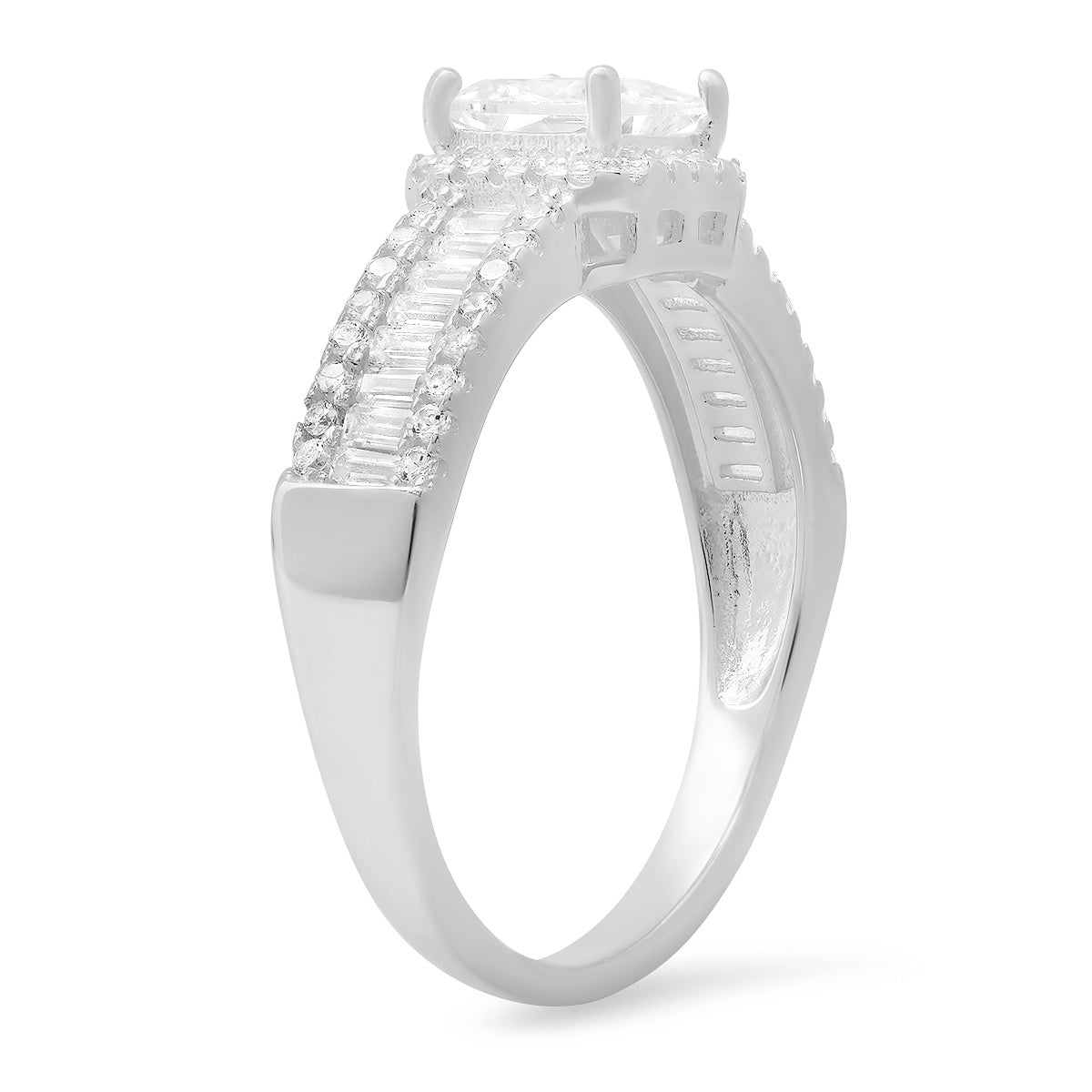 Sterling Silver Princess & Baguette-cut CZ Halo Ring - Charming Charlie