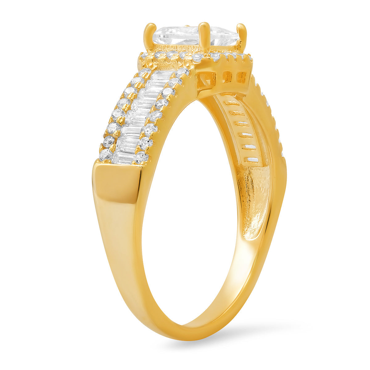 Sterling Silver Princess & Baguette-cut CZ Halo Ring - Charming Charlie