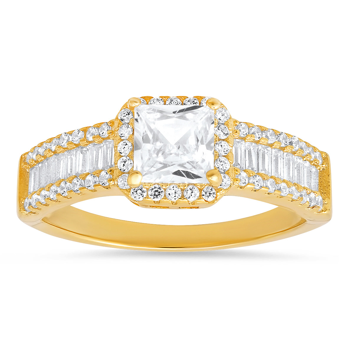 Sterling Silver Princess & Baguette-cut CZ Halo Ring - Charming Charlie