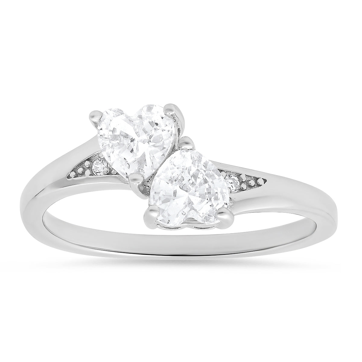 Sterling Silver Double Heart CZ Ring - Charming Charlie