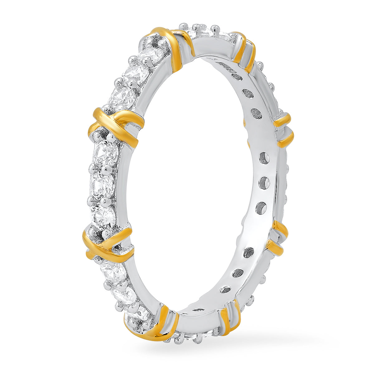 Sterling Silver Round-cut CZ "X" Stackable Eternity Band Ring - Charming Charlie