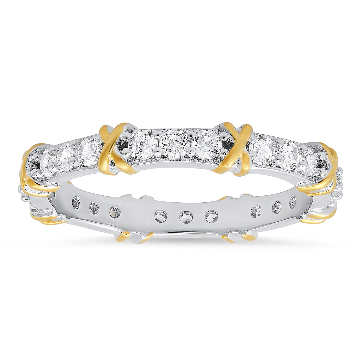 Sterling Silver Round-cut CZ "X" Stackable Eternity Band Ring - Charming Charlie