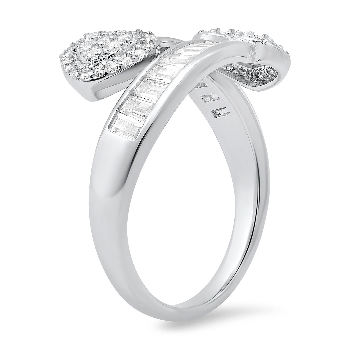 Sterling Silver Baguette CZ Heart Bypass Ring - Charming Charlie